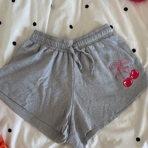 Chemistry Gray Athletic Shorts with Red Cherry Graphic